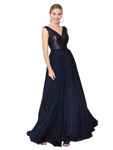 Best High Neck V-Neck Long Chiffon Bridesmaid Dress / Prom Dress with Sequin Top Sydney