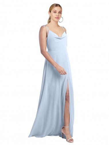 Best Draped Cowl Neck Tied Straps Long Chiffon Bridesmaid Dress with Slit Sydney