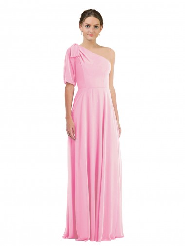 Best Bow One Shoulder Flounce Sleeve Maxi Bridesmaid Dress Sydney