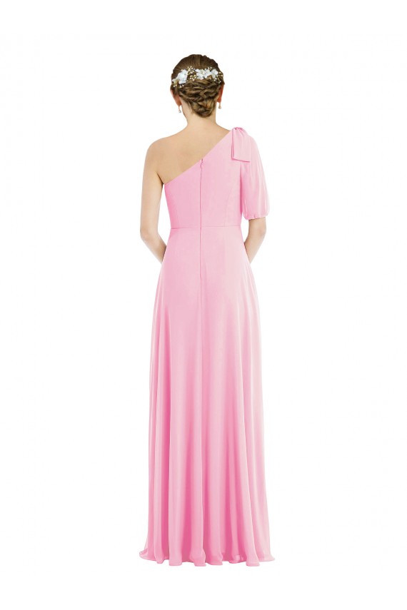 Best Bow One Shoulder Flounce Sleeve Maxi Bridesmaid Dress Sydney