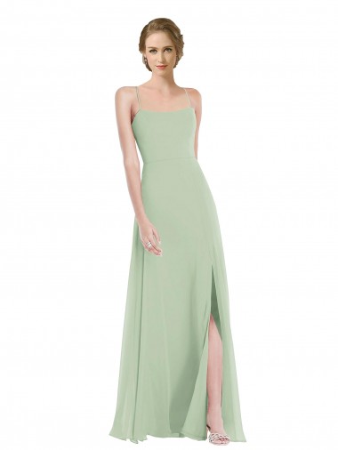 Best Scoop Neck Tie Strap Maxi Bridesmaid Dress with Front Slit Sydney