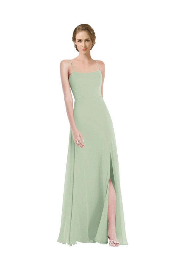 Best Scoop Neck Tie Strap Maxi Bridesmaid Dress with Front Slit Sydney