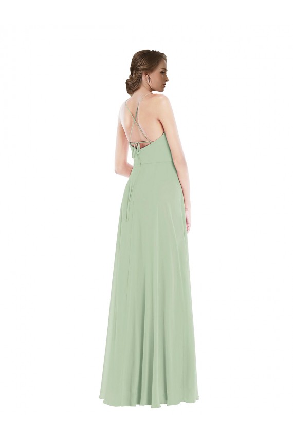 Best Scoop Neck Tie Strap Maxi Bridesmaid Dress with Front Slit Sydney