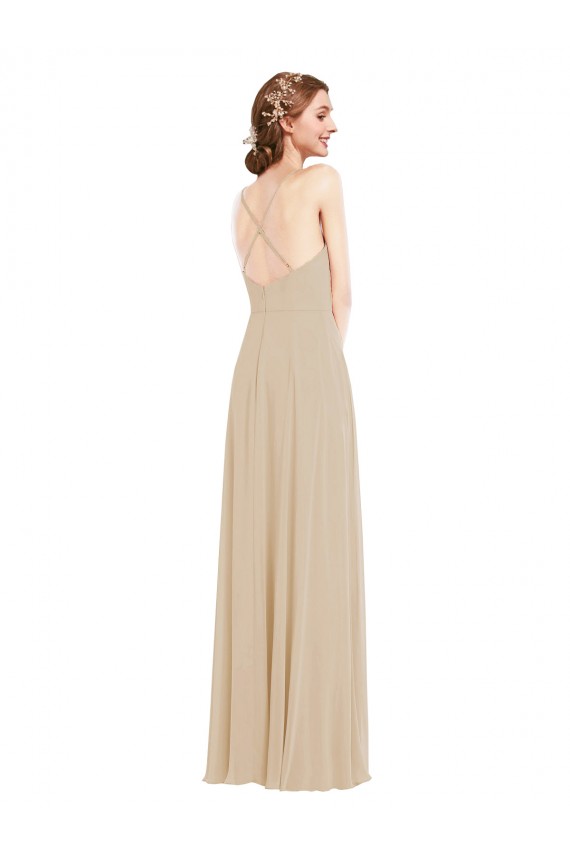 Best Faux Wrap Criss Cross Back Maxi Bridesmaid Dress with Front Slit Sydney