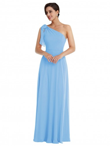Best Draped One Shoulder Maxi Bridesmaid Dress with Scarf Bow Sydney