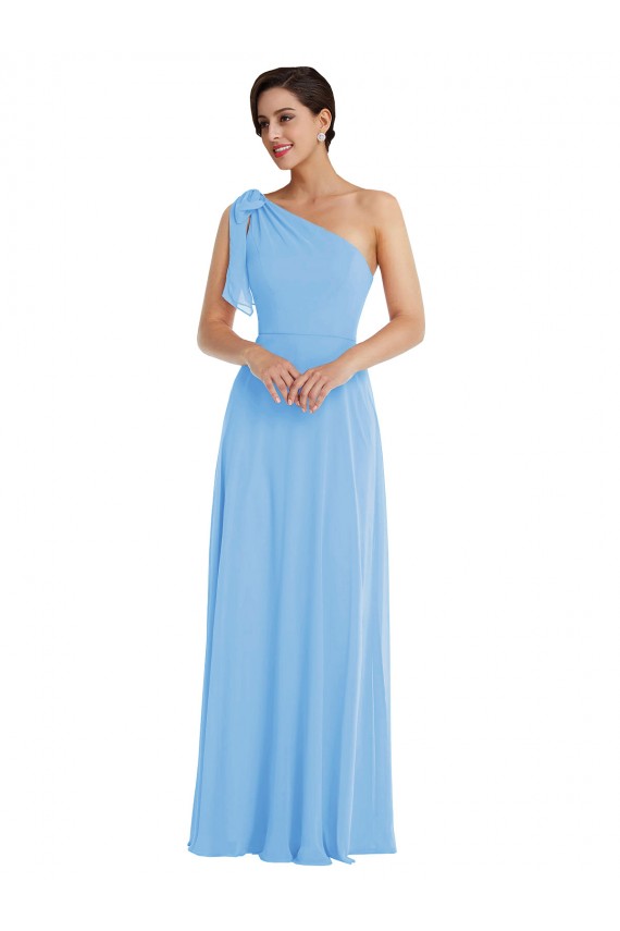 Best Draped One Shoulder Maxi Bridesmaid Dress with Scarf Bow Sydney