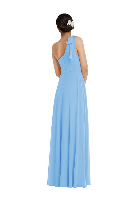 Best Draped One Shoulder Maxi Bridesmaid Dress with Scarf Bow Sydney