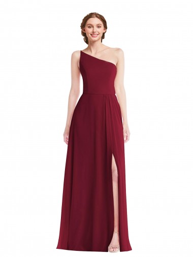 Best One Shoulder Chiffon Maxi Bridesmaid Dress with Shirred Front Slit Sydney