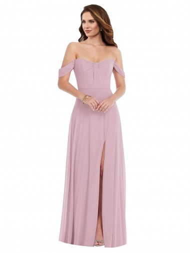 Best Off the Shoulder Draped Sleeve Maxi Bridesmaid Dress with Front Slit Sydney