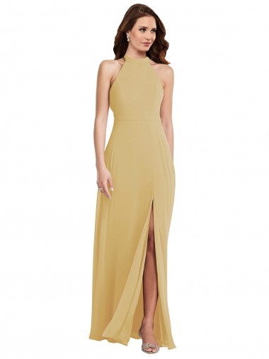 Best Stand Collar Halter Maxi Bridesmaid Dress with Criss Cross Open Back Sydney