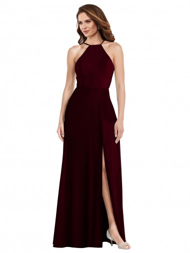 Best Halter Spaghetti Straps Maxi Bridesmaid Dress with Front Slit Sydney