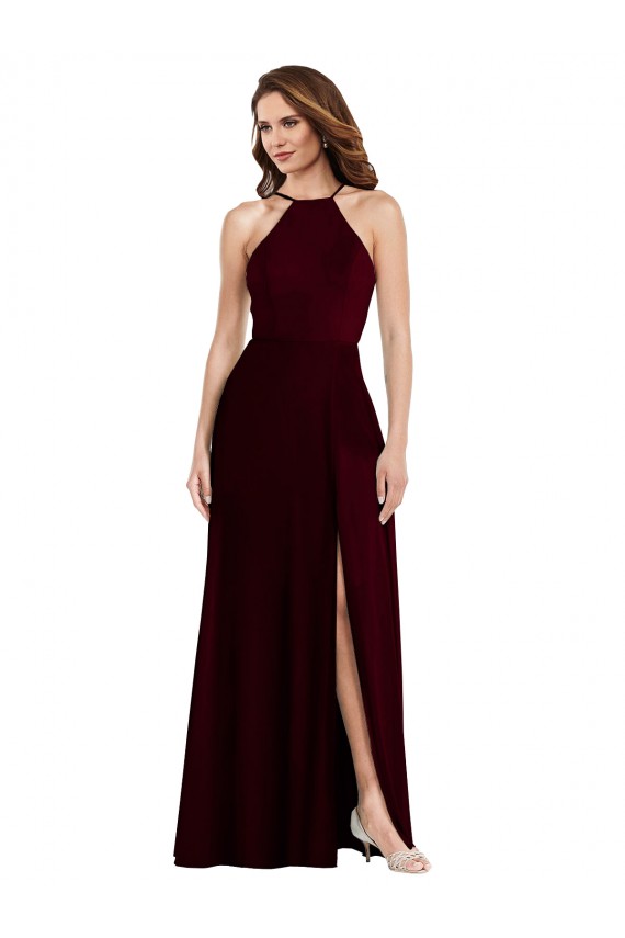 Best Halter Spaghetti Straps Maxi Bridesmaid Dress with Front Slit Sydney
