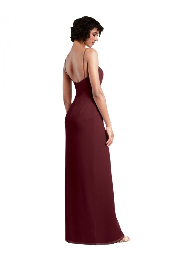Best Sleek Straight Neckline Chiffon Bridesmaid Dress with Spaghetti Straps and High Side Slit Sydney