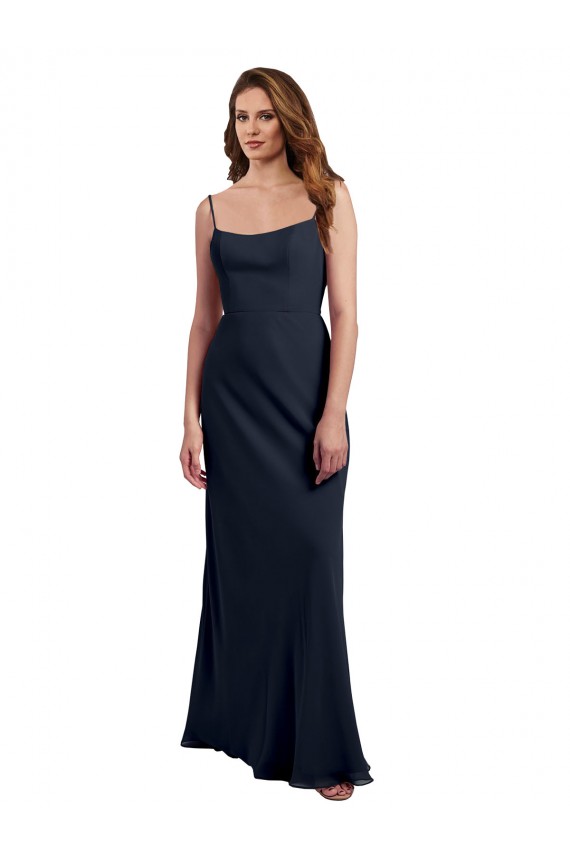 Best Scoop Neck Long Chiffon Open Back Bridesmaid Dress with Spaghetti Straps Sydney