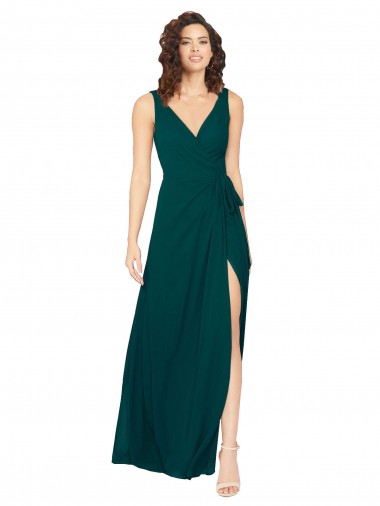 Best V-Neck Chiffon Bridesmaid Dress with Front Skirt Slit Sydney