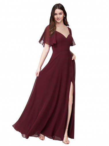 Best Chiffon Flutter Sleeve Sweetheart Bridesmaid Dress Sydney
