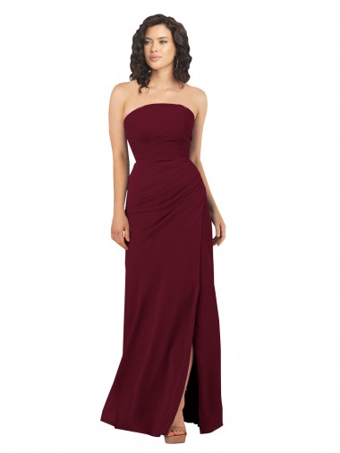 Best Simple Strapless Chiffon Bridesmaid Dress with Rounded Neckline Sydney
