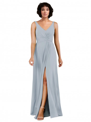 Best V-Neckline Wrapped Chiffon Bridesmaid Dress with Skirt Slit Sydney