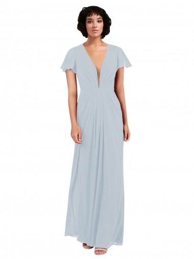 Best Deep V-Neckline Chiffon Bridesmaid Dress with Flutter Sleeves Sydney