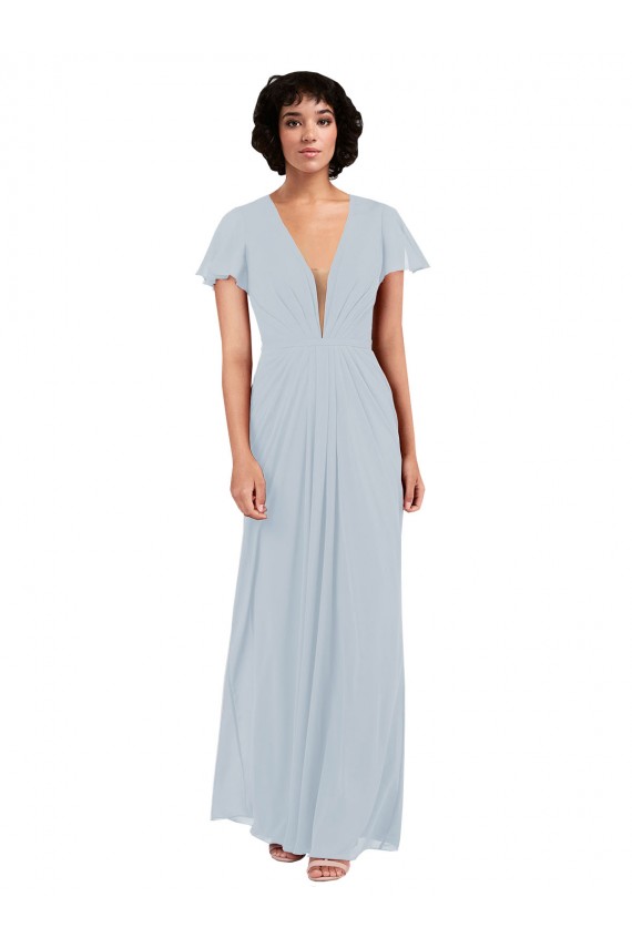 Best Deep V-Neckline Chiffon Bridesmaid Dress with Flutter Sleeves Sydney