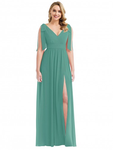 Best Plunge Neckline Bow Shoulder Chiffon Maxi Bridesmaid Dress Sydney