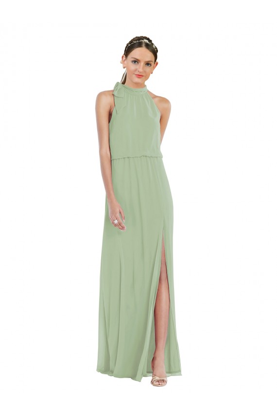Best High Neck Scarf Tie Blouson Bodice Maxi Bridesmaid Dress with Front Slit Sydney