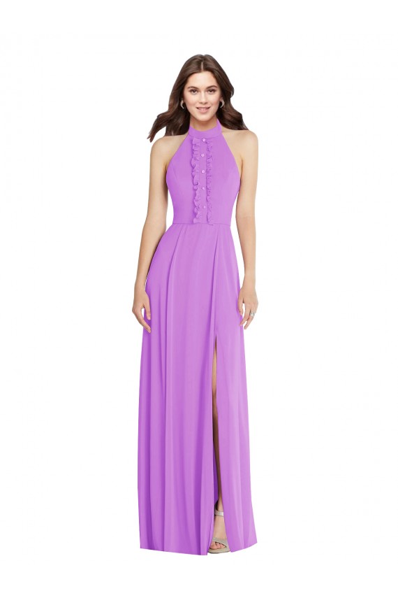 Best Halter Backless Maxi Formal Bridesmaid Dress with Button Ruffle Placket Sydney