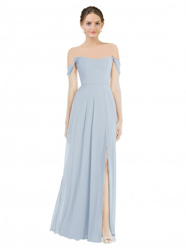 Best Off the Shoulder Basque Neck Maxi Bridesmaid Dress with Flounce Sleeves Sydney