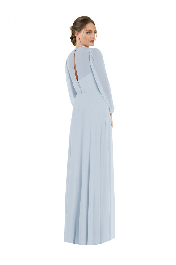 Best Strapless Chiffon Maxi Formal Bridesmaid Dress with Puff Sleeve Blouson Overlay Sydney