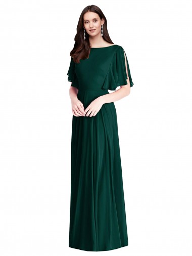 Best Backless Floor Length Split Sleeves Maxi Bridesmaid Dress Sydney
