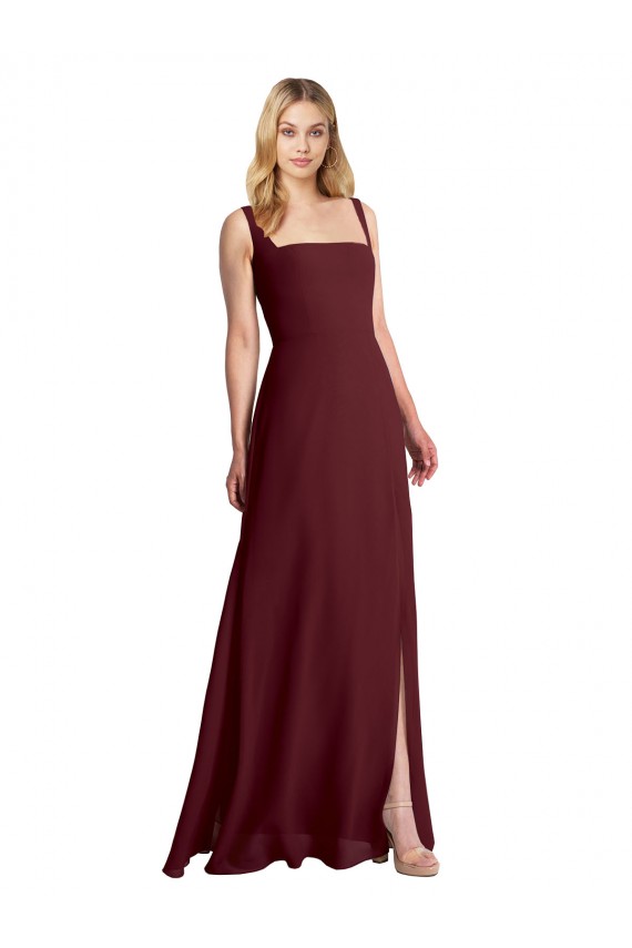 Best Square Neckline Soft A-Line Chiffon Bridesmaid Dress with Side Slit Sydney