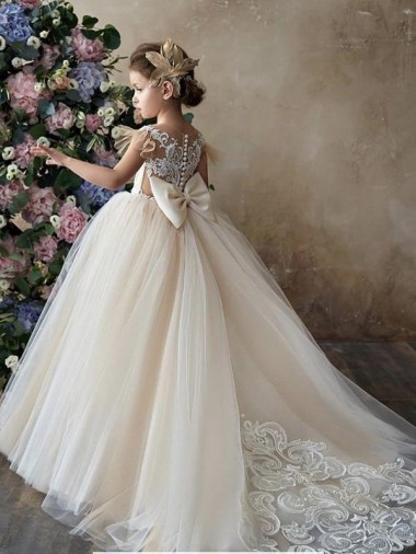 Best Champagne Ball Gown Sweetheart Chapel Train Sleeveless Flower Girl Dress Sydney
