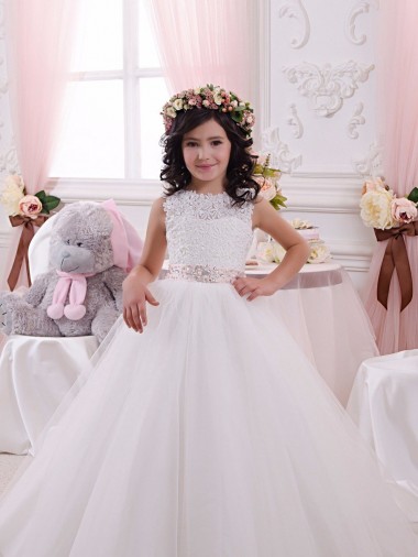 Best Ivory Ball Gown Bateau Chapel Train Sleeveless Flower Girl Dress Sydney