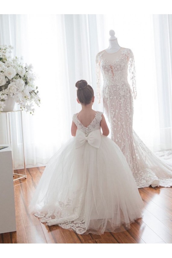 Best Ivory Ball Gown Chapel Train Sleeveless Flower Girl Dress Sydney