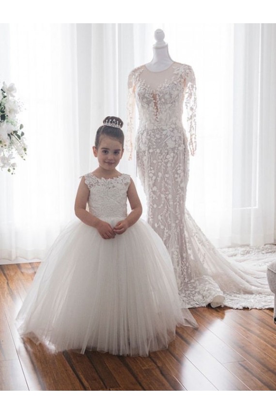 Best Ivory Ball Gown Chapel Train Sleeveless Flower Girl Dress Sydney