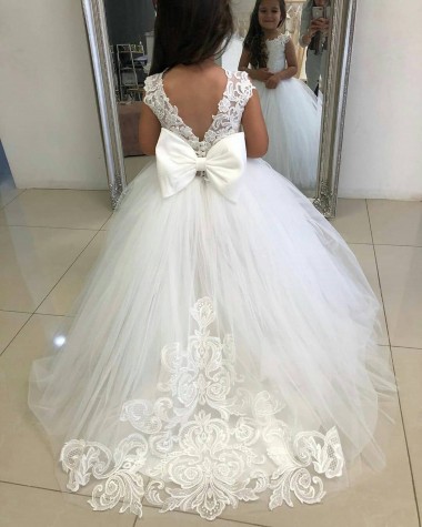 Best Ivory Ball Gown Chapel Train Sleeveless Flower Girl Dress Sydney