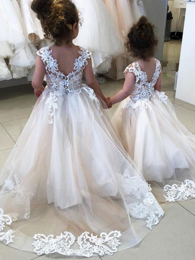 Best Ivory Ball Gown Chapel Train Sleeveless V-Back Flower Girl Dress Sydney