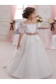 Best Ivory Ball Gown High Neck Floor Length Short Sleeve Flower Girl Dress Sydney