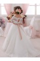 Best Ivory Ball Gown High Neck Floor Length Short Sleeve Flower Girl Dress Sydney