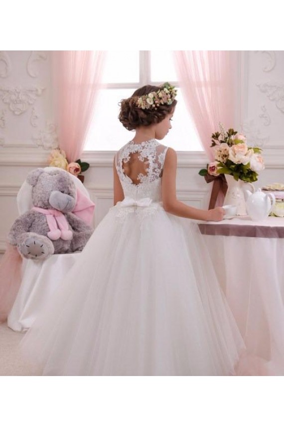 Best Ivory Ball Gown High Neck Floor Length Sleeveless Flower Girl Dress Sydney