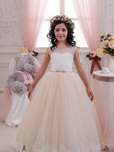 Best Ivory & Champagne Ball Gown Sweetheart Floor Length Sleeveless Flower Girl Dress Sydney
