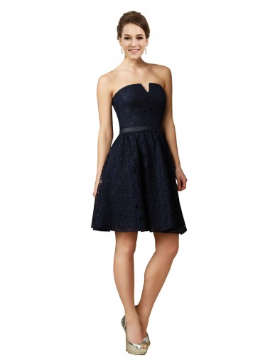 Best Classic Knee Length Lace Bridesmaid Dress / Cocktail Dress with Notched Neckline Sydney
