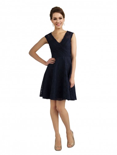 Best Short V-Neck Lace Cocktail Bridesmaid Dress with Illusion Back Sydney