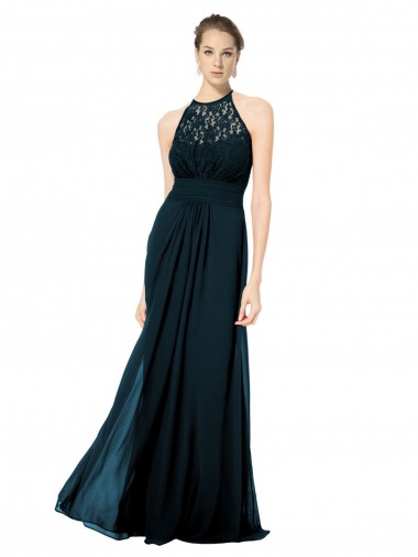 Best Lace Halter Bodice Long Chiffon Bridesmaid Dress Sydney