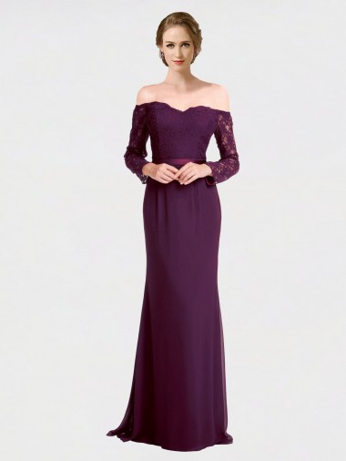 Best Full Length Long Bridesmaid Dress with Lace Off The Shoulder Bodice Sydney