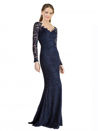 Best Illusion Long Sleeves Lace Bridesmaid Dress / Prom Dress with Sheer Keyhole Back Sydney