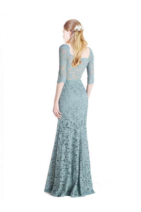 Best Half Sleeves Pleated Lace Bridesmaid Dress / Prom Dress with Wrap-Around Portrait Neckline Sydney