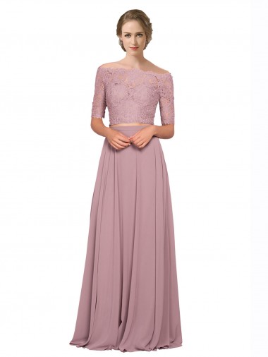 Best Off the Shoulder Lace Crop Top A-Line Chiffon Bridesmaid Dress / Prom Dress Sydney