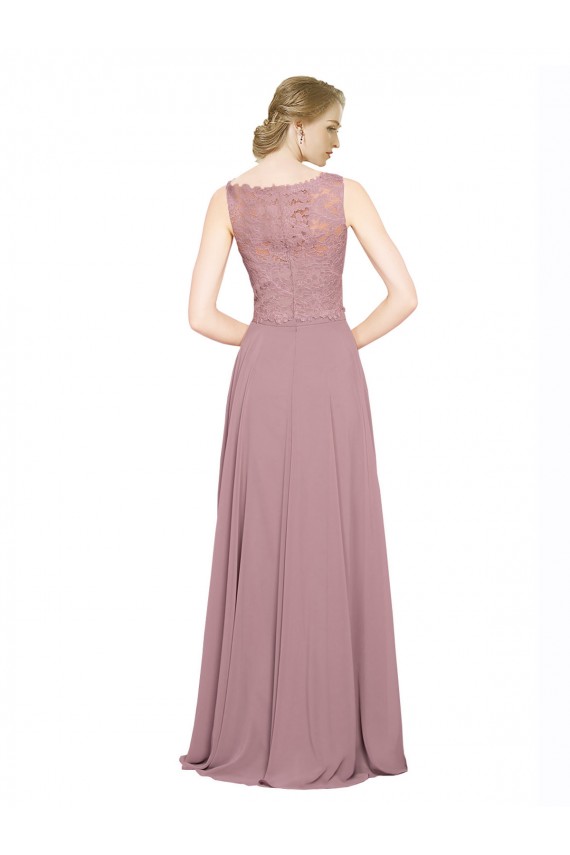 Best Long A-Line Chiffon Bridesmaid Dress / Prom Dress with Sleeveless Lace Crop Top Sydney