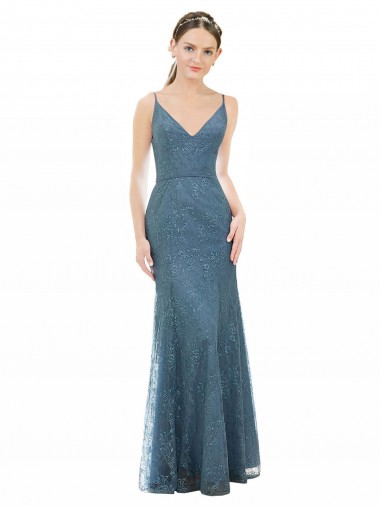 Best Deep V-Neck All Over Chantilly Lace Bridesmaid Dress with Criss Cross Open Back Sydney